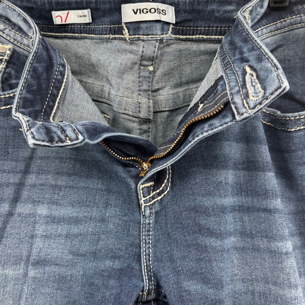 VIGOSS Womens Slim Boot Jeans Dark Wash Embroidered Pockets Size 18 Boho Western - Picture 2 of 12